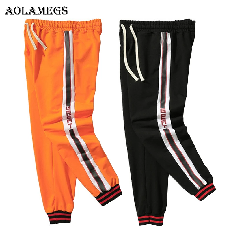 

Aolamegs Harem Pants Vintage Side Stripes Printed Track Joggers Pencil Pants Mens Hip Hop Hit Color Block Patchwork Streetwear