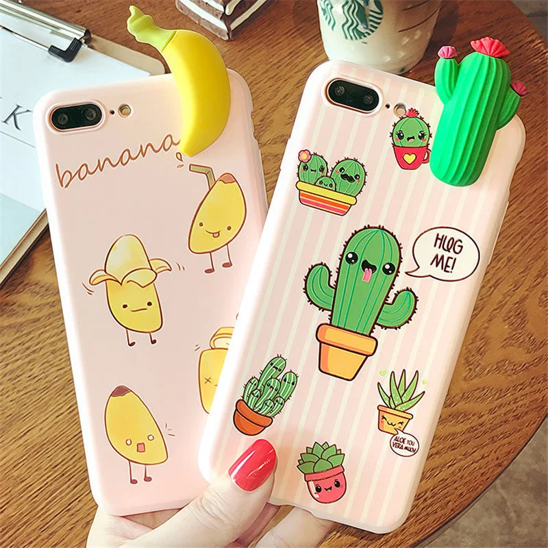 

3D Cute Cartoon Cactus Flora Banana Fundas Case for iPhone 6 6S 7 8 Plus X Cases Soft Silicone Case Back Cover Fundas