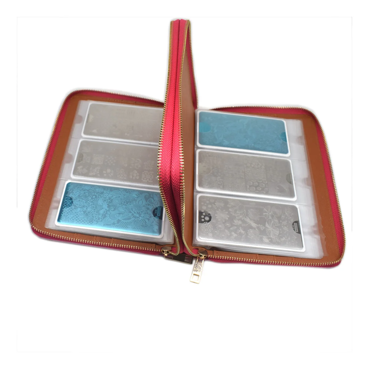 Günstige 96 Slots Nagel, Platte Halter Fall Regenbogen Laser Stil Rechteckigen Maniküre Nagel Kunst Platte Organizer mit Doppel Reißverschlüsse