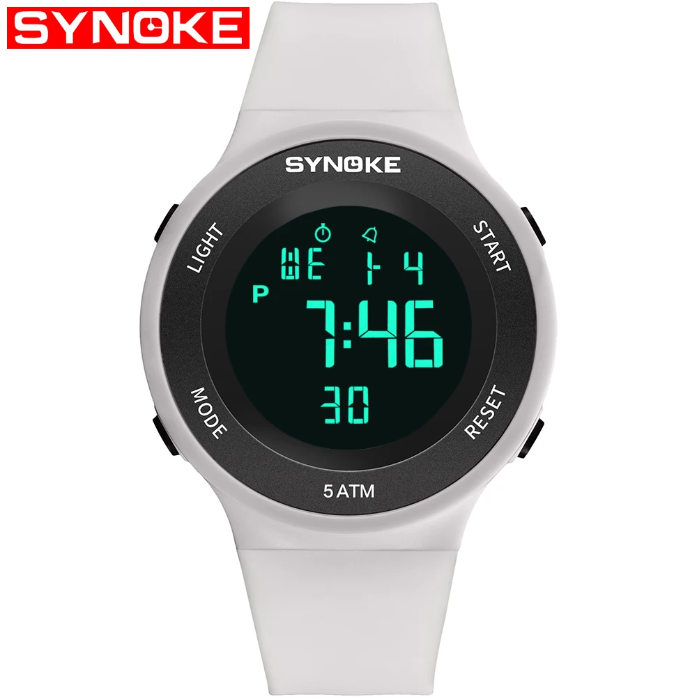 SYNOKE Waterproof Men Sports Watches Top Luxury Brand Fashion Military Digital Watch LED Black Fashion Electronic Clock Men - Цвет: White