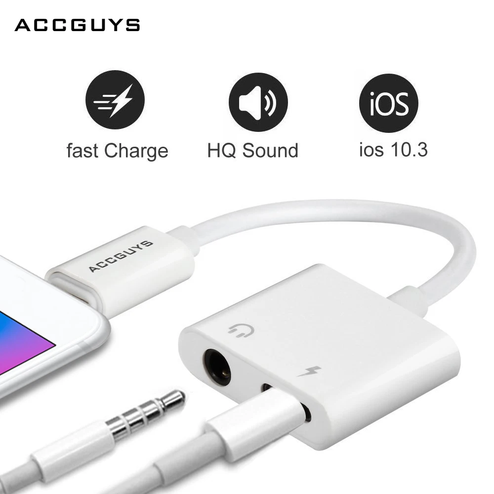 2 in 1 Lighting Adapter Splitter to 3.5 mm Headphone Earphone Jack Car Aux Audio and Charge For