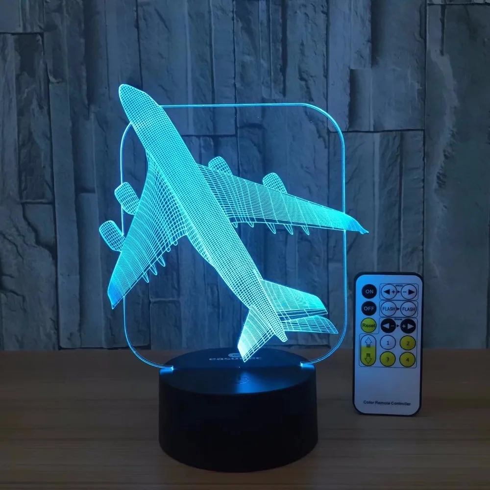 Самолет 3D светодиодное освещение или сенсорное управление Иллюзия настольные лампы 7 цветов USB изменение настольная лампа ночник детский подарок