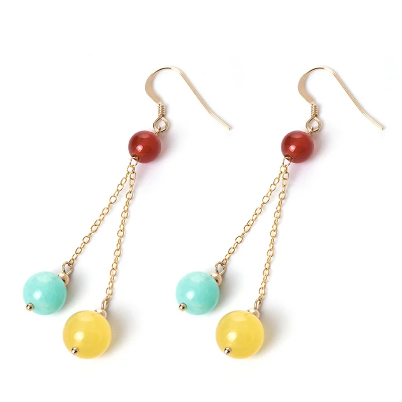 

LouLeur 14K gold amazonite garnet earrings handmade DIY natural garnet Amazonite Beeswax drop earrings for women charms jewelry