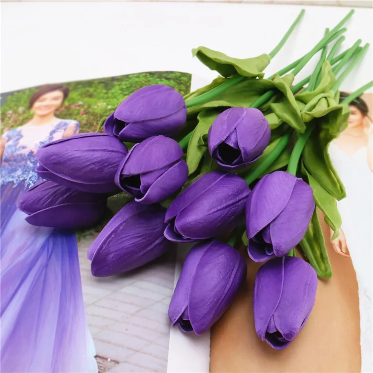 in lattice ufficio Meccion inodori feste 12 tulipani artificiali per bouquet da sposa 35,5 cm per casa Purple Lattice ecologici 