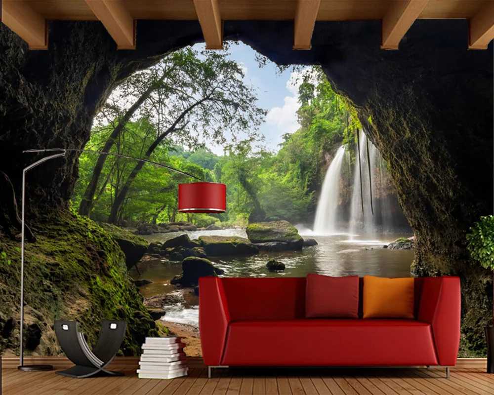 Парк водопады камни мох пещера природа фото 3d обои papel де parede forl iving комната диван
