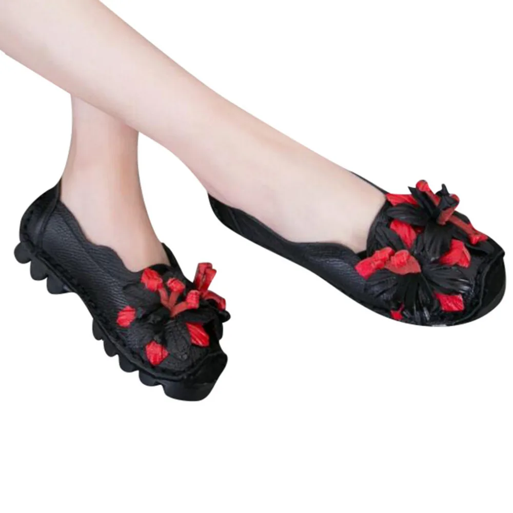 2019 Women's casual shoes handmade shoes national wind shallow mouth soft bottom flat shoes non-slip wear shoes for ladies 40J5 (9)