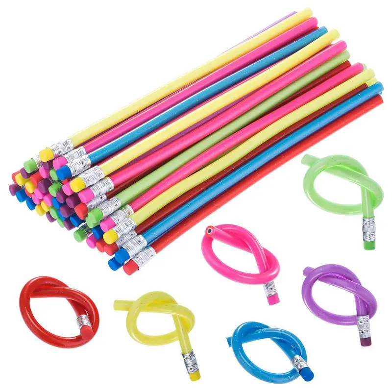 

60 Pieces Bendable Pencil Flexible Bendy Soft Pencils with Eraser, Colorful