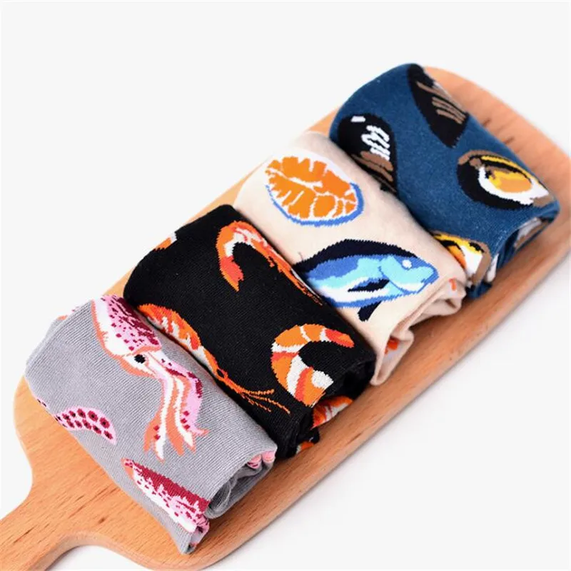 Новые Брендовые мужские счастливые мужские носки морепродукты стиль Harajuku повседневные хлопковые носки хип-хоп смешные мужские носки