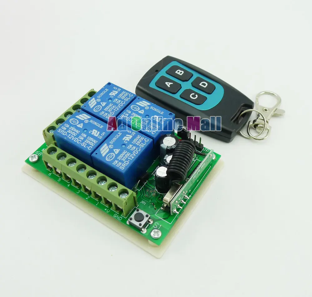 

315MHZ 12V 4 Channel Wireless Remote Control Switch + Waterproof Four-button Remote Control Module