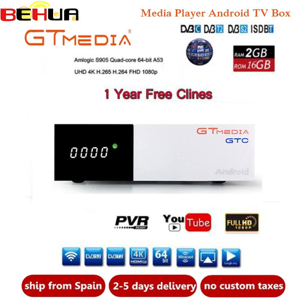 preço FREESAT gtmedia GTC Android 6.0 CAIXA de TV DVB S2 T2 Cabo ISDBT Amlogic S905D 2 gb RAM 16 gb ROM 1 ano livre Clines gift Set top box