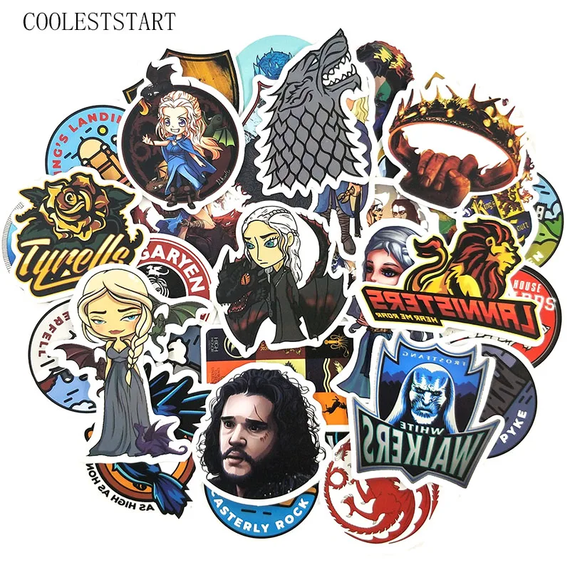 

50Pcs/pack Game Of Thrones Fantasy Fiction Film Stickers For Cool Fashion Laptop Trunk Motorcycle Skateboard Bicycle Toy Sticker