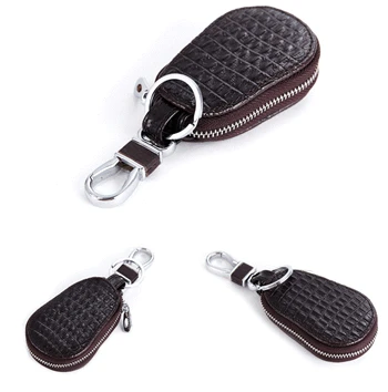 Модный держатель для ключей из натуральной кожи, мужской кошелек для ключей, 4 цвета, сумка для ключей, автомобильная Ключница на молнии, органайзер для ключей DC122 - Цвет: Коричневый