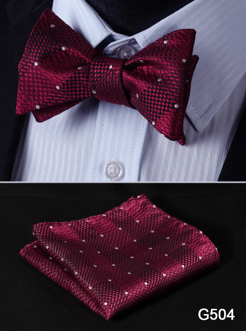  Check Polka Dot Silk Jacquard Woven Men Butterfly Self Bow Tie BowTie Pocket Square Handkerchief Ha