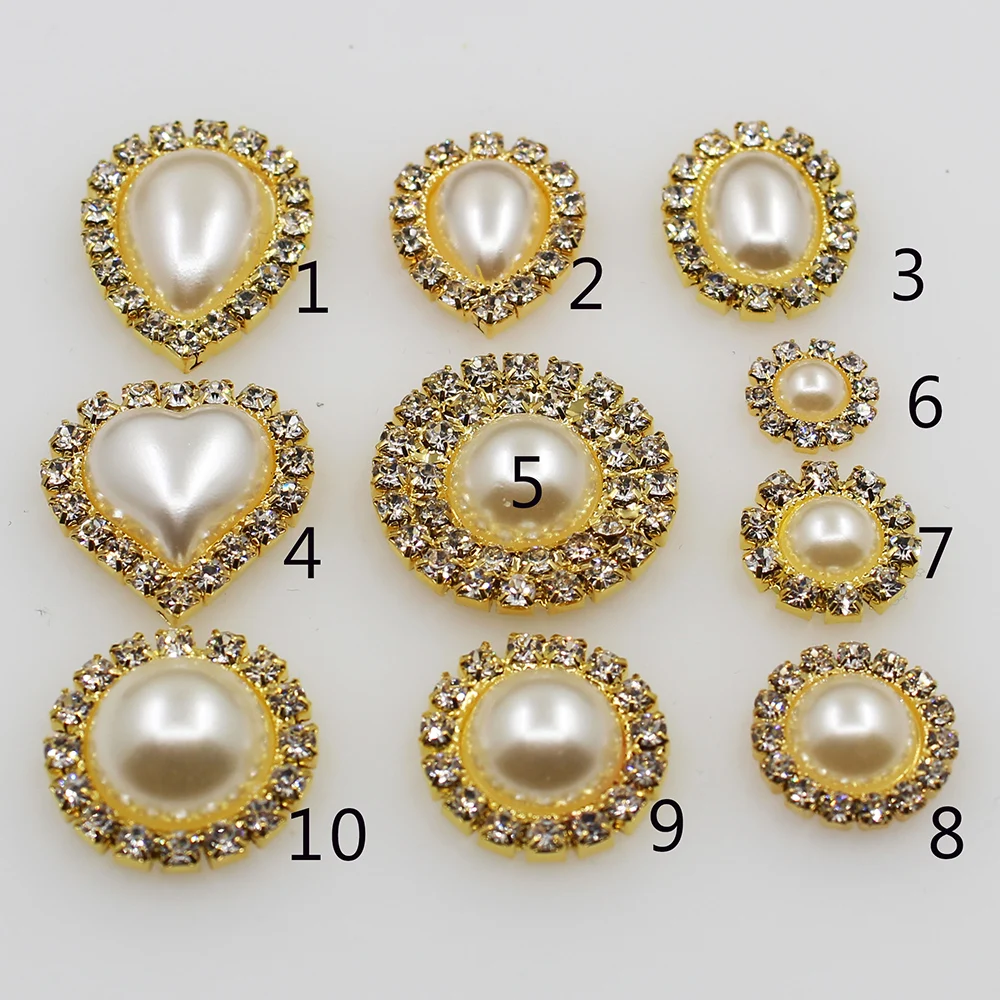 

2018 New 10pc mixed size golden base lvory pearl crystal button for hair flower cente bows wedding bouquet clothes accessories