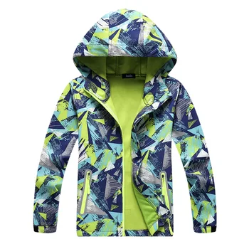 

Boys Spring Autumn Waterproof Coat Soft-shell Jacket Printing Hiking Camping Windbreakers Windproof Jackets Kids Sport Outwear