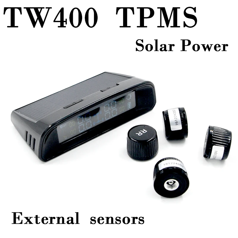 

portable solar Wireless tire pressure monitoring tpms system monitor 4 external sensors For renault peugeot toyota black case