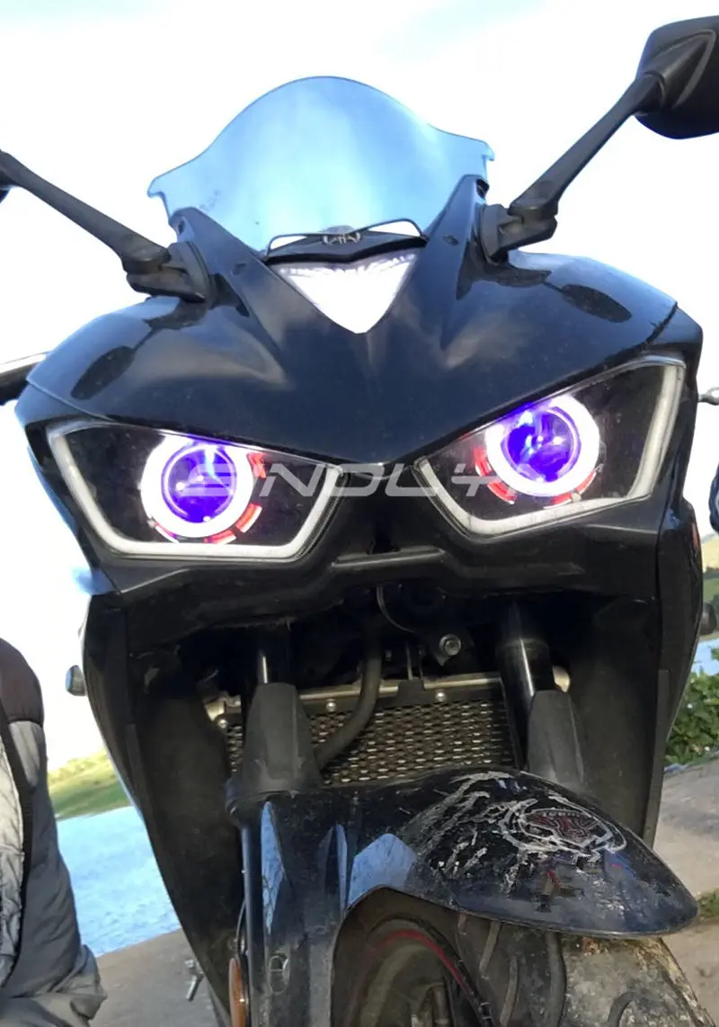 HID проектор мотоцикл фары линзы двойной Ангел Дьявол глаза объектив демон Halo огни для Suzuki/Yamaha/Kawasaki/Honda тюнинг