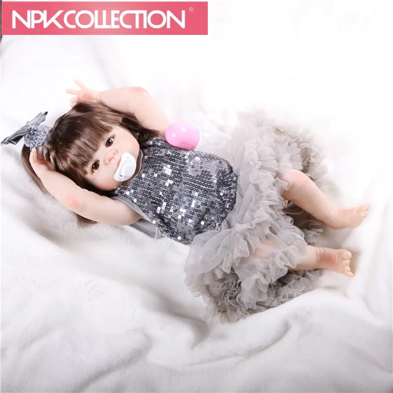 

NPK New Design New Born Baby Girl Doll Toy 23'' Realistic Reborn Dolls Silicone Vinyl Full Body Alive bebe Boneca Reborns N87-89