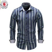 Fredd Marshall новые голубые полосатые рубашки для мужчин хлопок платье рубашка мужская брендовая одежда Camisa Masculina плюс размер 3XL 078