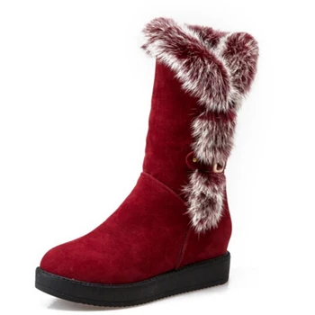 

Nice New Winter Boots Rabbit Fur Boots Cotton Princess Sweet Women Boot Stylish Flat Flock Shoes Mid-calf Boots Botas Mujer Z115