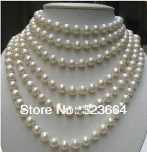 

BEAUTIFUL! 100 INCH WHITE AKOYA PEARL NECKLACE AAA