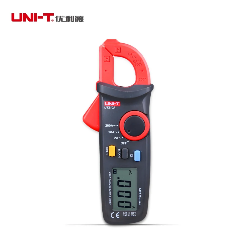 

UNI-T UT210A Auto Range Digital Clamp Multimeter 2A 20A 200A Current Meter Multi Tester AC Ammeter Data Hold LCD Display