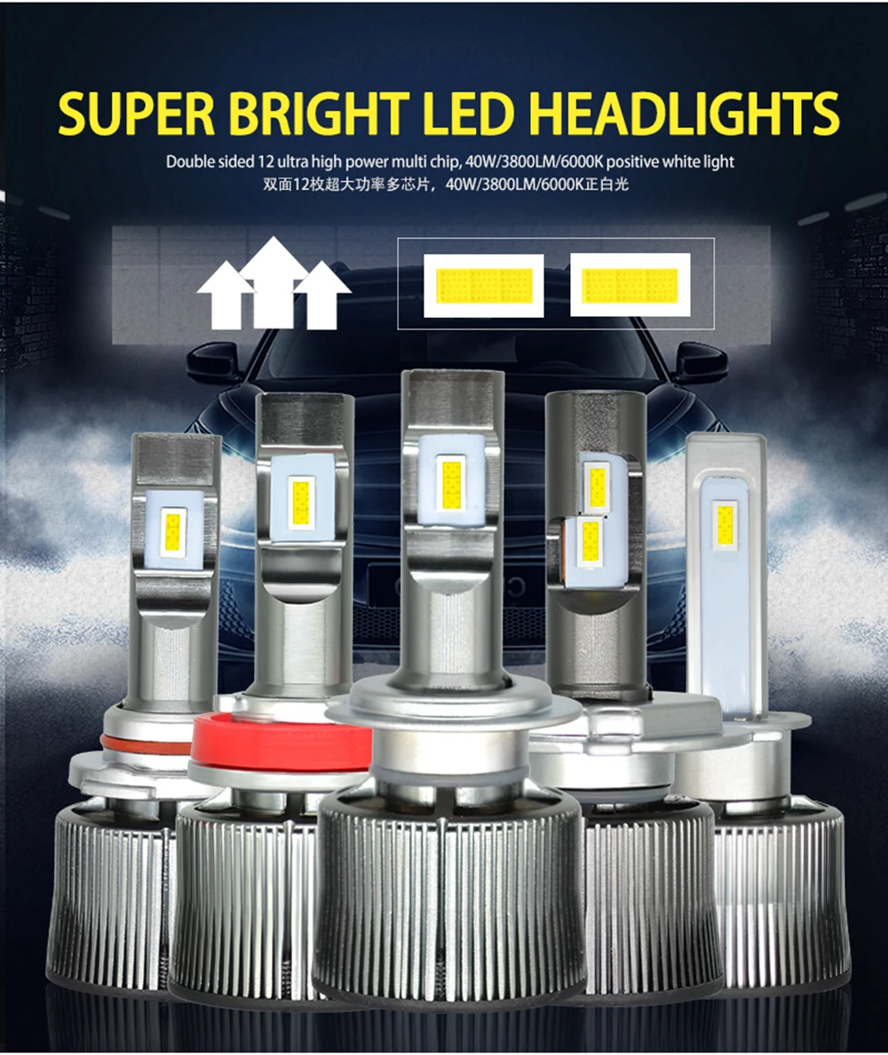 

LED H7 CSP Chip 13500LM H8 H11 Fog lights h7 LED Headlight HB3 9005 HB4 H3 9006 HB3 H27 LED H1 9012 Lamp Auto 12V 6000K