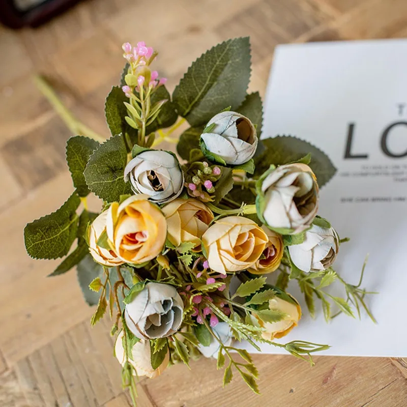 

15 Head Small Ranunculus Bouquet - Artificial Silk Flowers Bunch With Leaves Lotus Artificial Ranunculus Fake Flowers