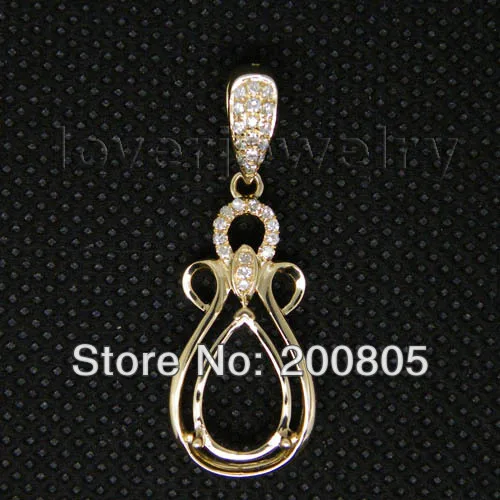 

New Elegant Vintage Pear 8x12mm Solid 14Kt Yellow Gold Diamond Semi mount Pendant WP010