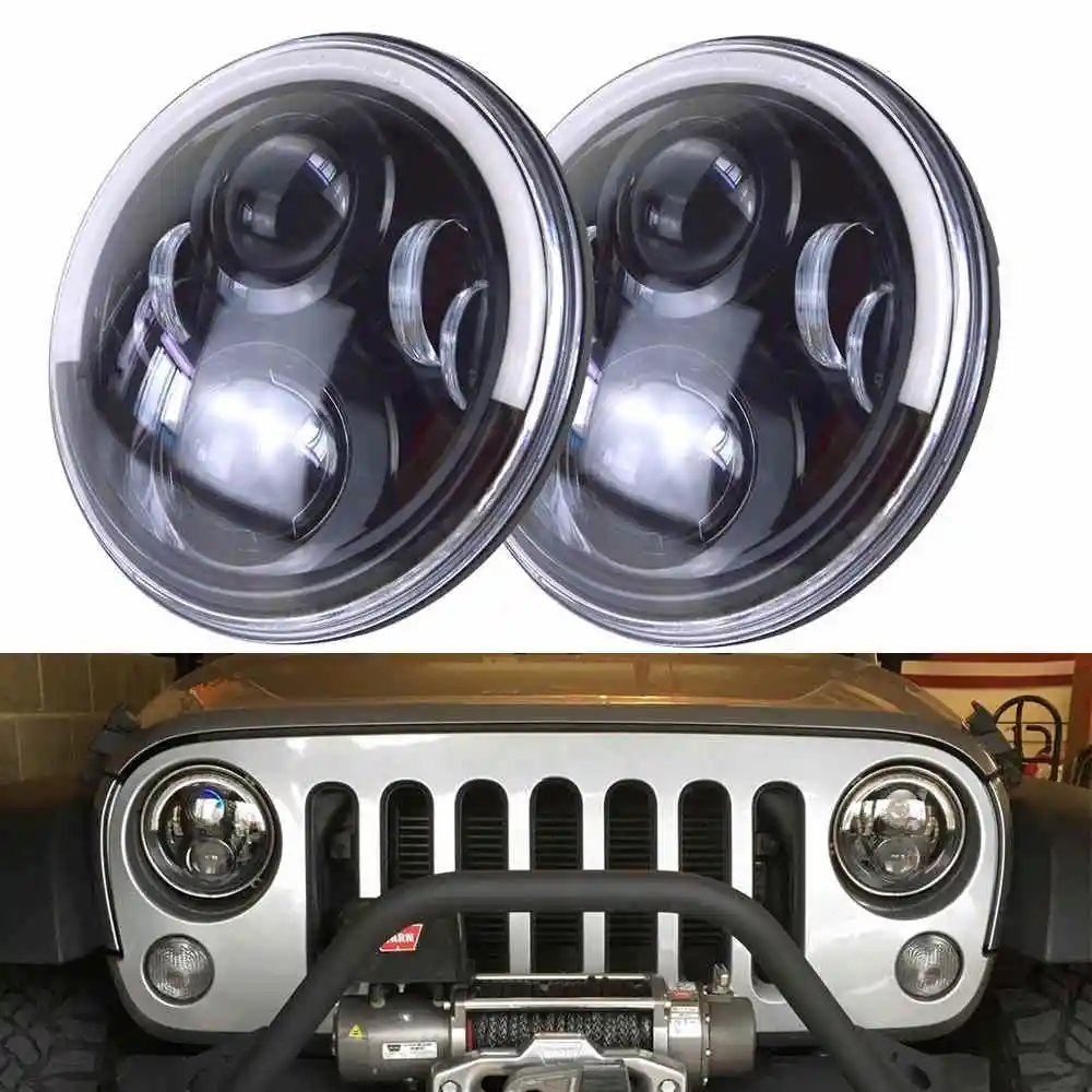 

For Hummer H1 H2 H3 7" LED Projector Headlight with white halo DRL Amber Turn Signal headlamp For Lada 4x4 urban Niva Head light