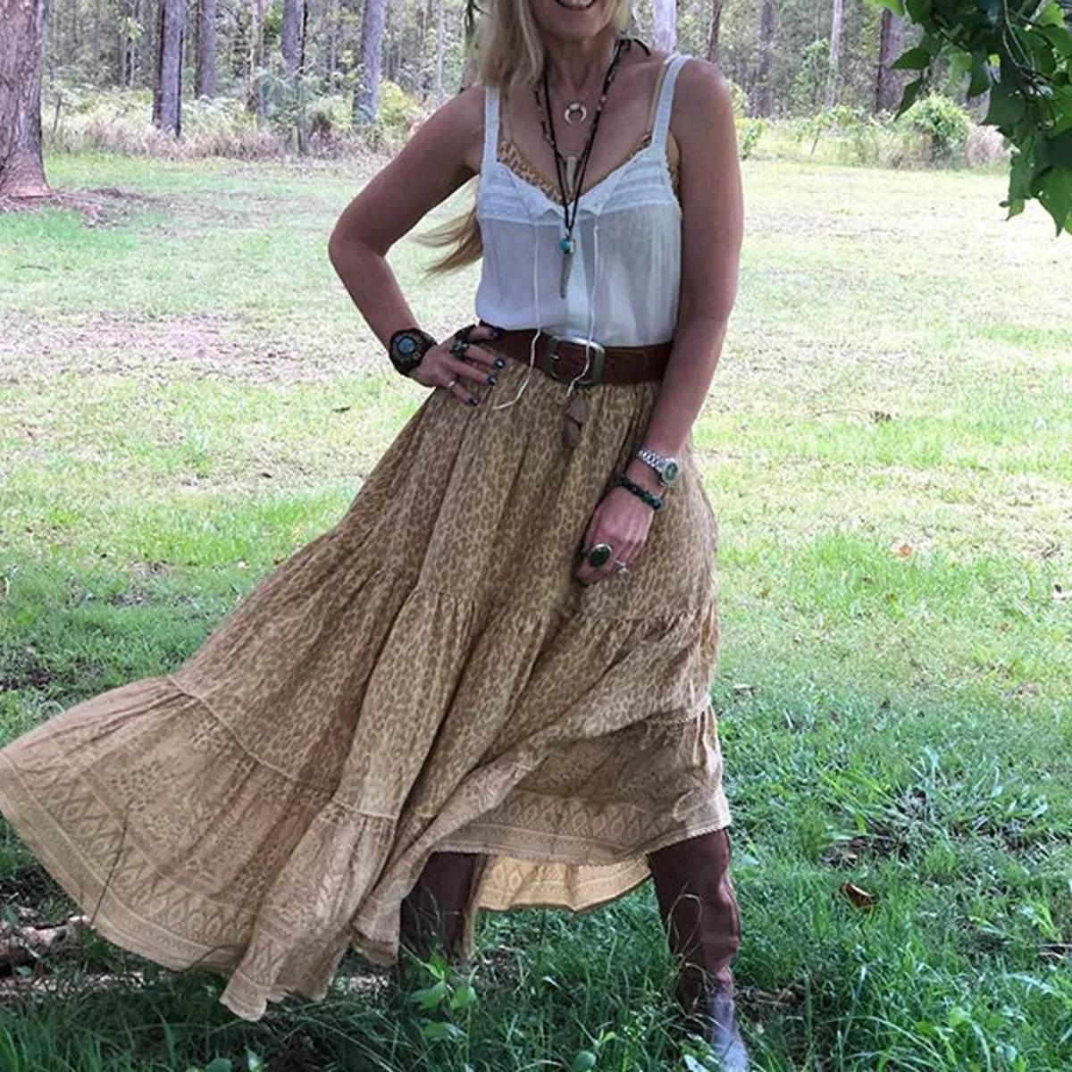 Boho печати дикий вещь женские макси юбки с эластичной завязкой в талии повседневные юбки пляжная юбка хиппи шик женский Faldas Jupe