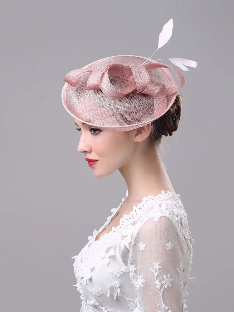 

Simple Plain Sinamay Feather Fascinator Hair Clip For Women Bride Wedding Bow Headwear European Style Sinamay Hairpin Headdress