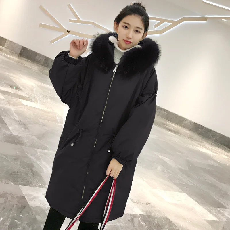 Inverno Veste khaki Coton Chaud Féminin Mujer Pour La Fourrure Vêtements Casaco Parka Capuche D'hiver Black Taille Longue green Femmes Manteau De 2018 Col À Plus SqwCyS6R