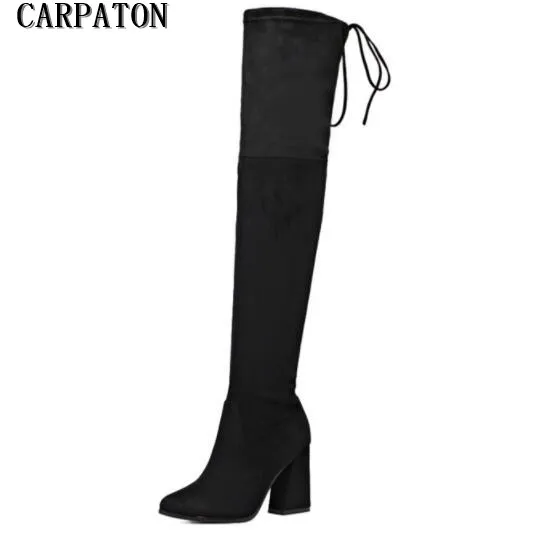 black high heel stretch boots