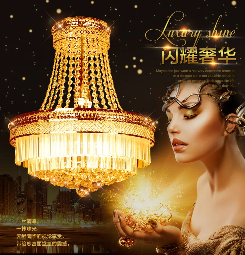 

Luxury Golden Pendant Lights Luminaire Suspendu Modern Hanging Lamps Fixture Home Lighting Deco K9 Crystal Lighting D45CM