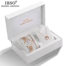IBSO Frauen Quarzuhr Set Rose Gold Kristall Design Armband Halskette Uhr Sets Weiblichen Schmuck-Set Uhr dame Frau mom Geschenk