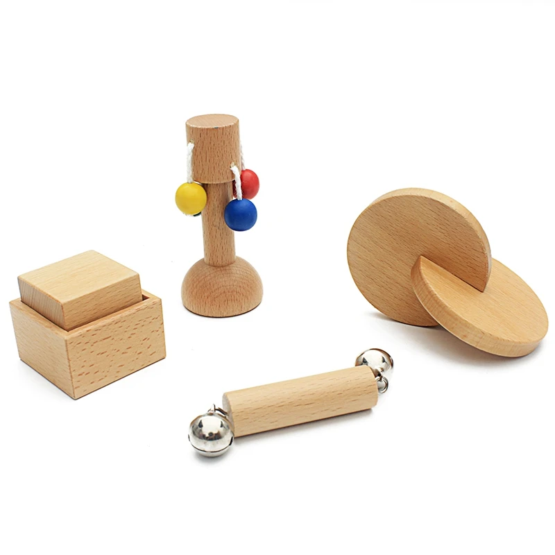 Wooden Baby Car Montessori Sensory Toy Newborn Boy Girl Shaker Handbell 