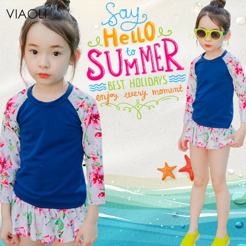 

VIAOLI 2018 New Cute Girls Long Sleeved Swimsuit Round Neck Flower Print Siamese Swimwear Girls Swimwear Hot Swimwear S-3XL