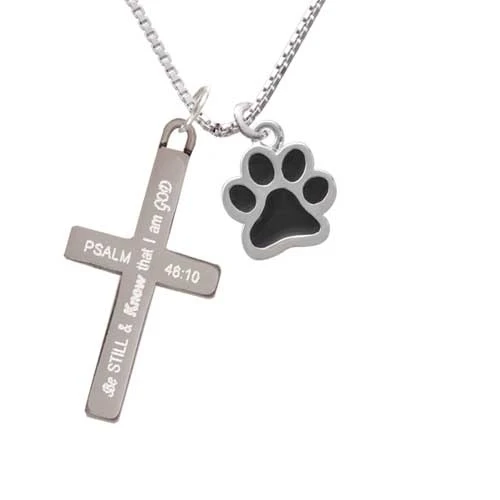Medium Black Paw - Be Still and Know - Cross Necklace (1)