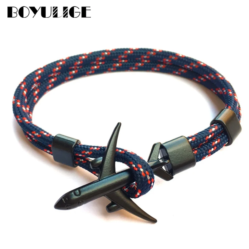 Boeing pulsera de ancla de avión para hombre y mujer, cadena cuerda, pulseras con dijes negros, ganchos deportivos estilo aeronáutico de supervivencia, novedad de de amuleto| - AliExpress