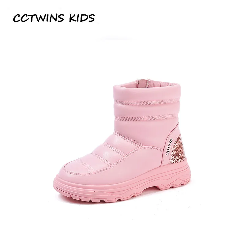 

CCTWINS KIDS 2018 Winter Children Pu Leather Shoe Baby Girl Fashion Glitter Snow Boot Boy Brand Mid Calf Boot Black CS1721