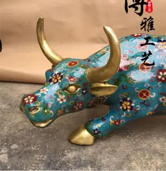 

Chinese Feng Shui Bronze Copper Cloisonne Wealth RuYi Coin Ox Bull Statue