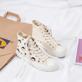 

Spring Autumn Casual Breathable Hand Drawing Shoes Students Sneakers Comfortable Canvas Women Walking Shoes White Shoes