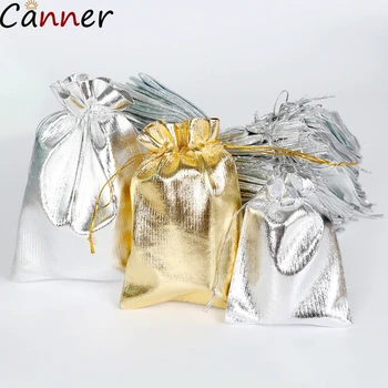 

CANNER 100pcs/lot Jewelry Packing Bag Gift Bags Jewelry Bags Pouch Foil Cloth Drawstring Velvet Bag Adjustable Organza Pouch F40