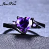 JUNXIN Rainbow Zircon Heart Rings For Women White Gold/Black Gold Filled Purple Blue White Blue Fire Opal Ring Female Wedding CZ ► Photo 1/6