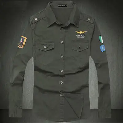 Army Green Рубашка бренд air force one Мужские рубашки с длинным рукавом мужская приталенная рубашка мужская рубашка 3XL camisas hombre camisa masculina - Цвет: Army Green