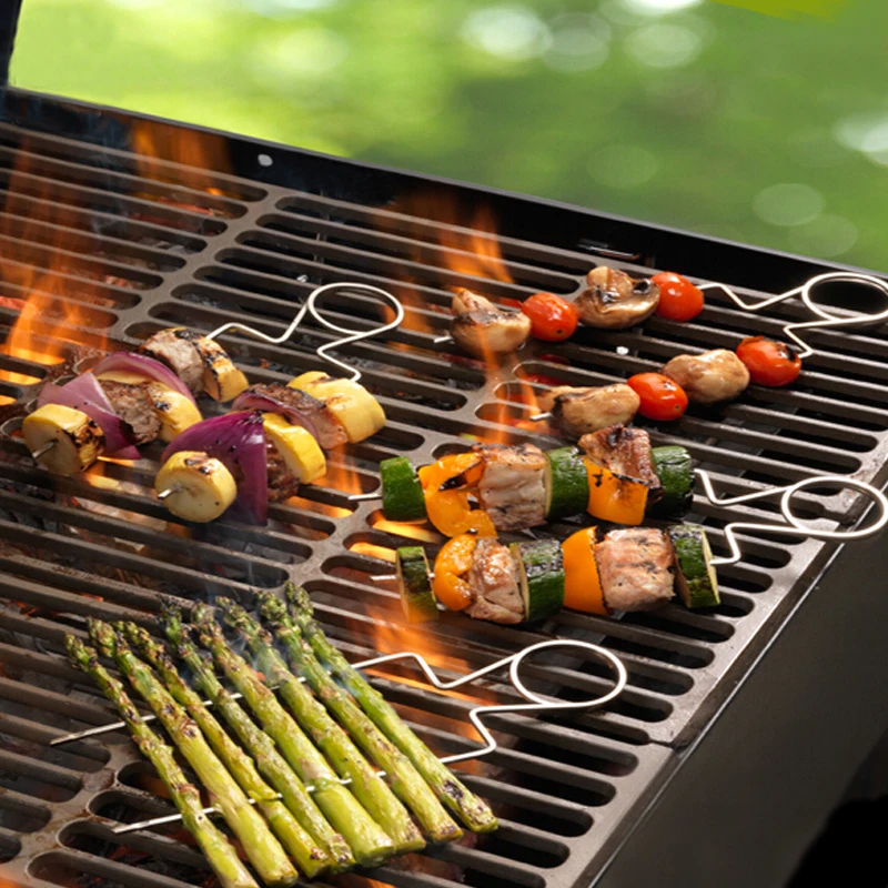 Hot 4pcs 8'' Stainless Veggie Raft Double Wide Skewers Small Stainless