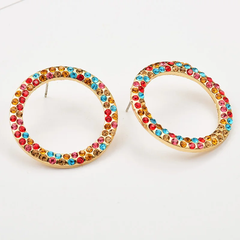 

2019 Hot Sell Round Earrings Metal Crystal Drop Earrings New Style Statement Rhinestone Fashion Trend Accessories For Women