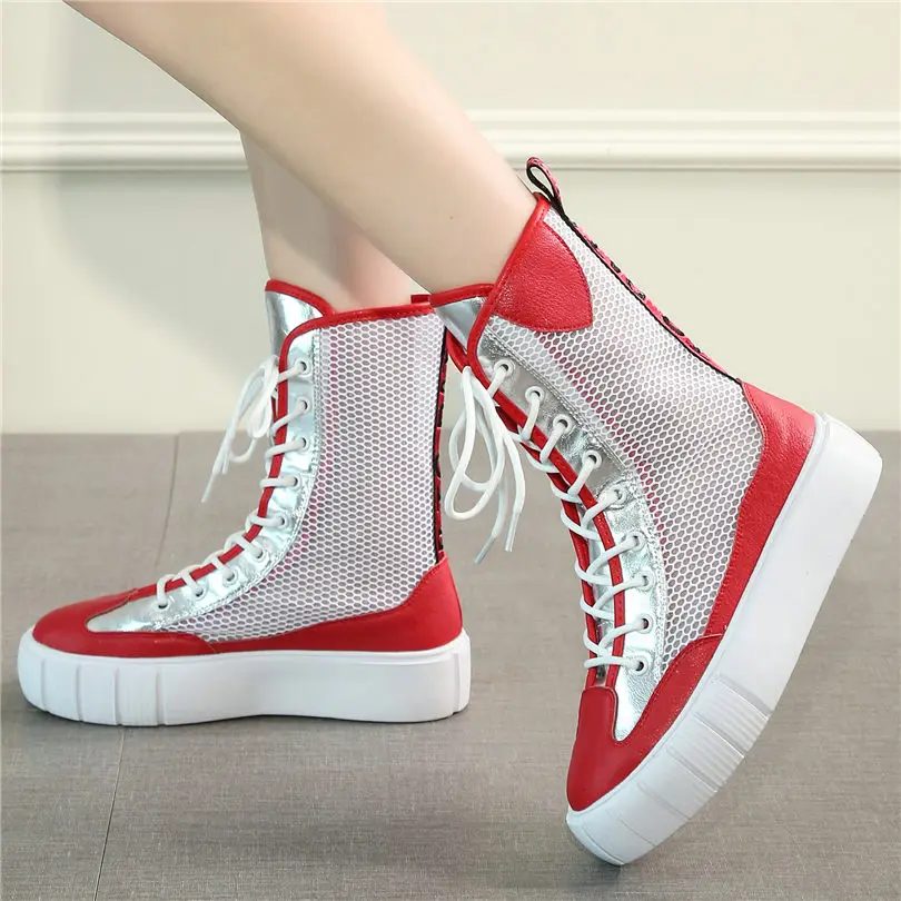 

NAYIDUYUN Genuine Leather Oxfords Shoes Women Lace Up Sneakers Platform Ankle Boots Low Top High Heel Party Pumps