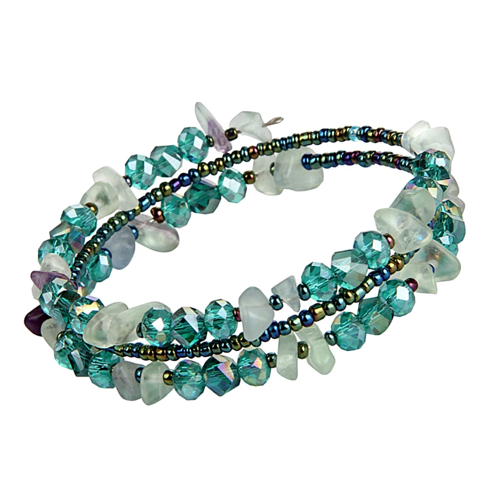 Irregular Shaped Loose Beads Strand Triple Layer Wire Bracelet Women Fashion Jewelry